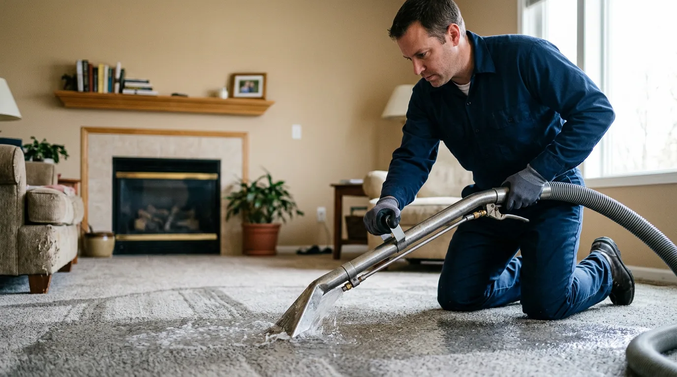 Water damage restoration technician working near Conway, MA